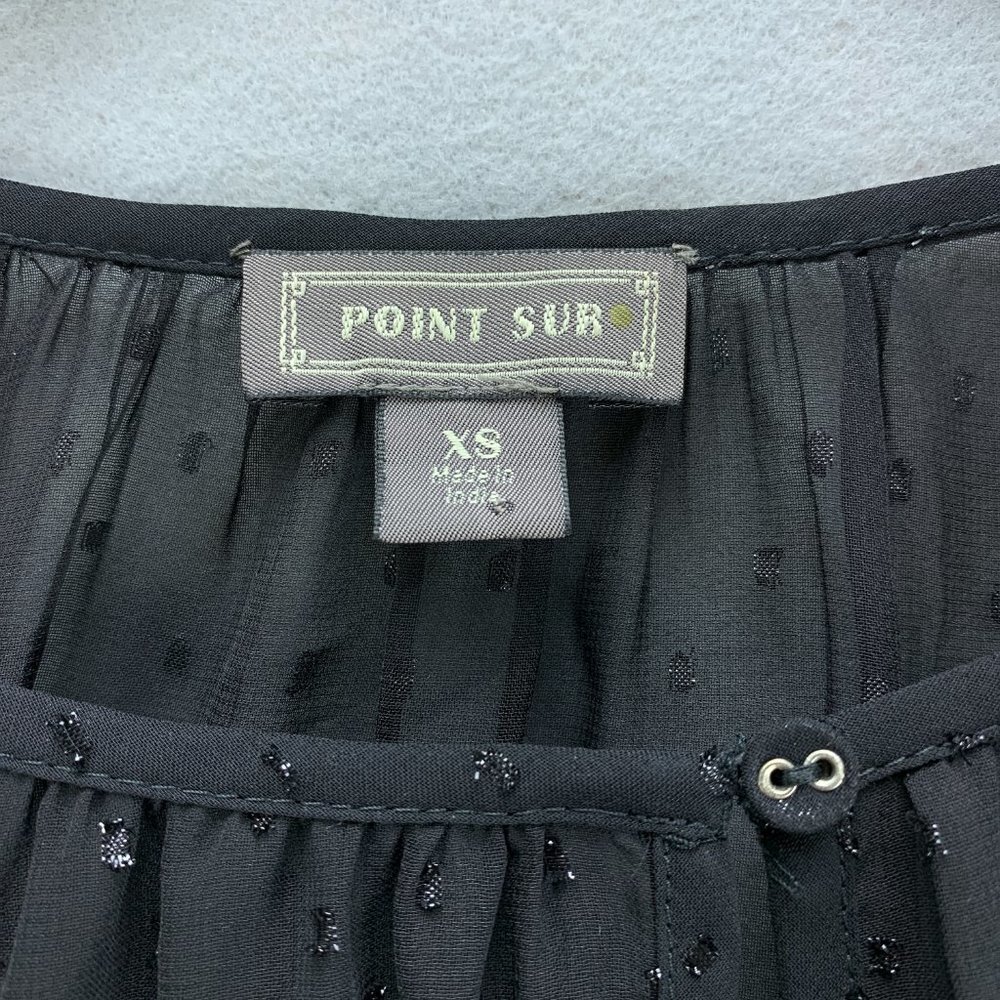 Point Sur J Crew Blouse Top Womens XS‎ Black Popover Chiffon Pin Dot Keyhole - Picture 12 of 14